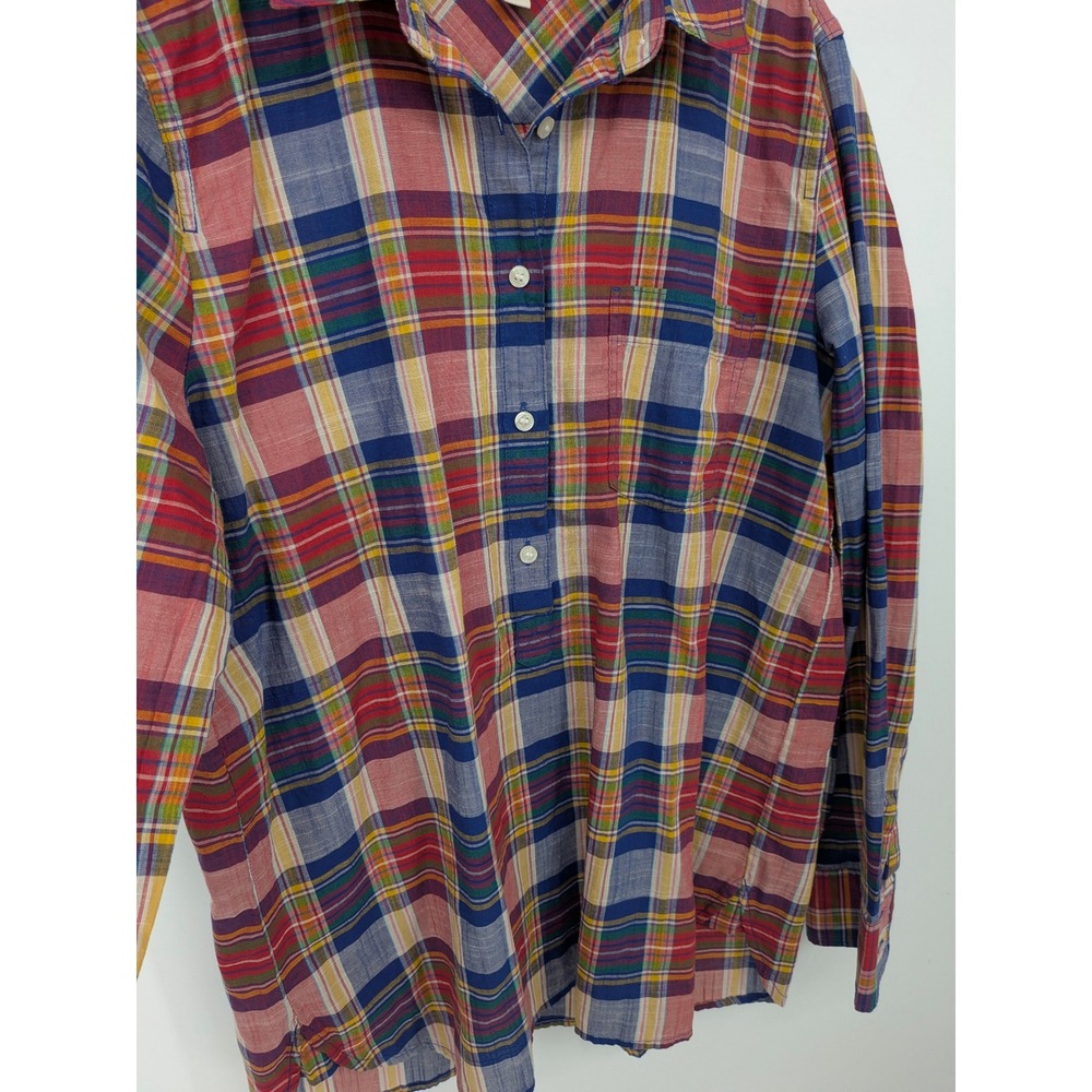J Crew Plaid Popover Top Womens Small Red Multi Boy Fit Cotton Preppy Academia - Picture 2 of 7